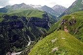Famous Georgian Military Highway, Caucasus mountains, border bet