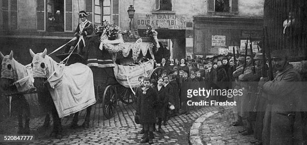 World War I 1914 1918-Aerial bombardment of Paris. The funeral of Lucien and Marcelle Lapie two children in the suburbs of Paris killed by German...