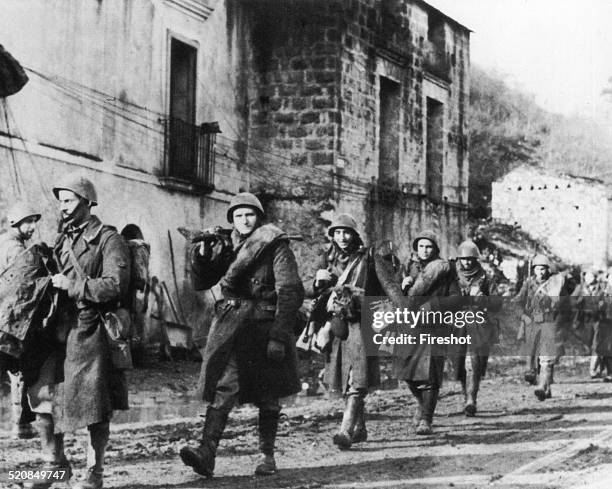 World War 2 in Italy 1943-Italian soldiers marching in the Balkans after the news of the armistice with the Allies.