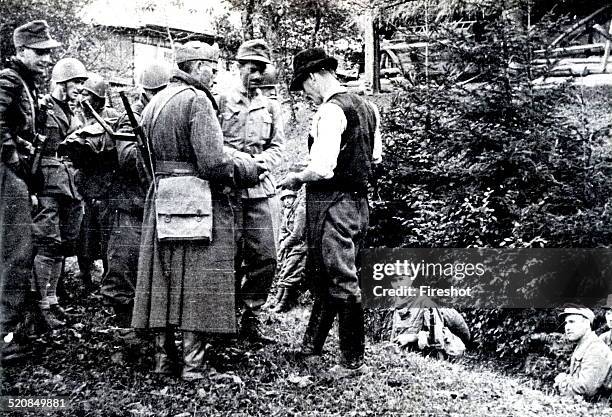 World War II-War in Yugoslavia. War partisans. Fascists and Germans in 1944 during a raid in the area of Ljubljana in Slovenia.