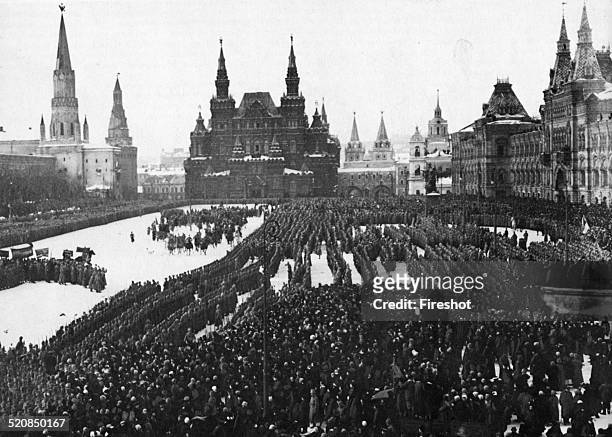 Patriotic demonstration and review of troops on Red Square in Moscow, during the revolutionary days. 1917.