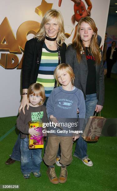 Jo Whiley and children India, Jude and Cas attend "The Magic Roundabout" UK Charity Premiere at Vue Leicester Square on January 30, 2005 in London.