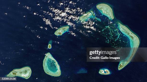 Satellite view of the Crescent Group of islands which is part of the disputed Paracel Islands located in the South China Sea. Visible here are...