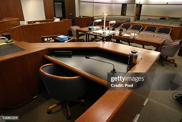 View from behind the witness stand looking towards the gallery in Courtroom which will be full of prospective jury candidates, one day before jury...