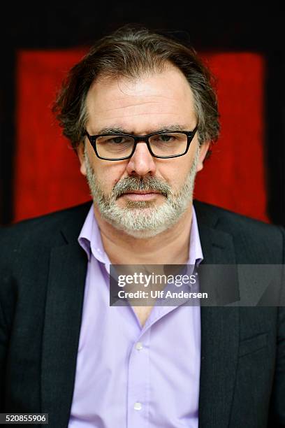 Canadian writer Patrick Senecal poses during portrait session held on April 2, 2016 in Lyon, France.