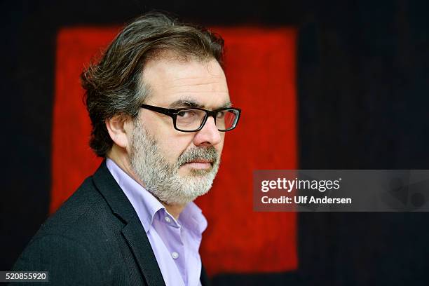 Canadian writer Patrick Senecal poses during portrait session held on April 2, 2016 in Lyon, France.