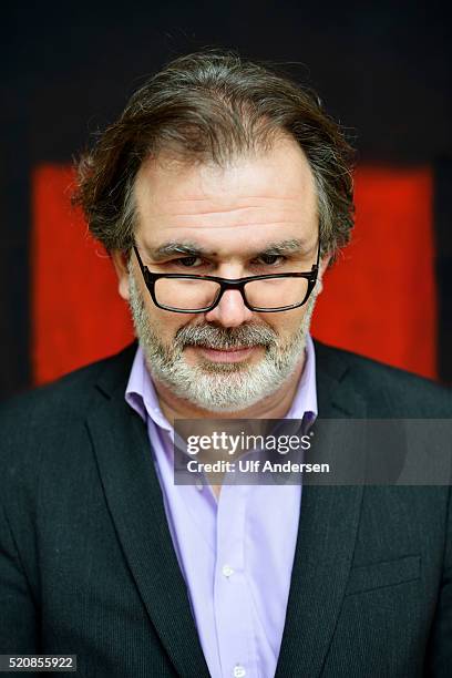 Canadian writer Patrick Senecal poses during portrait session held on April 2, 2016 in Lyon, France.