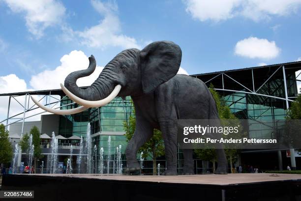 An elephant statue stands on February 2, 2014 at Maponya shopping Mall, Soweto, South Africa. Maponya is one of several new shopping malls in the...