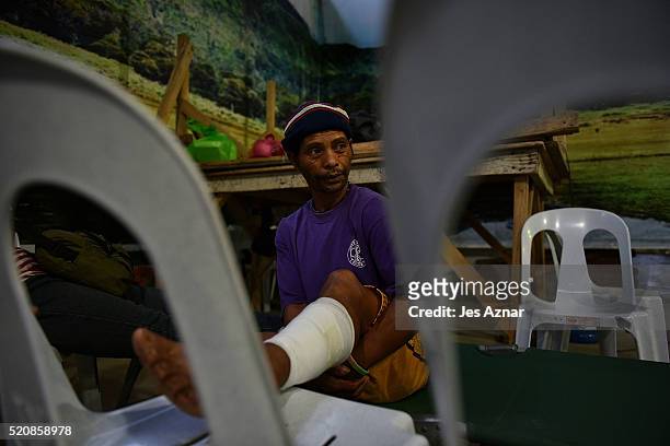 Mike Impit farmer from Magpe on April 11, 2016 in Cotabato, Mindanao, Philippines. Mr Impit was shot in the leg by police during a protest to ask for...