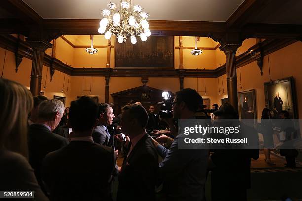 Leader Patrick Brown scrums outside the house. Parents of children with autism hold an press conference at Queen's Park to protest changes to the...