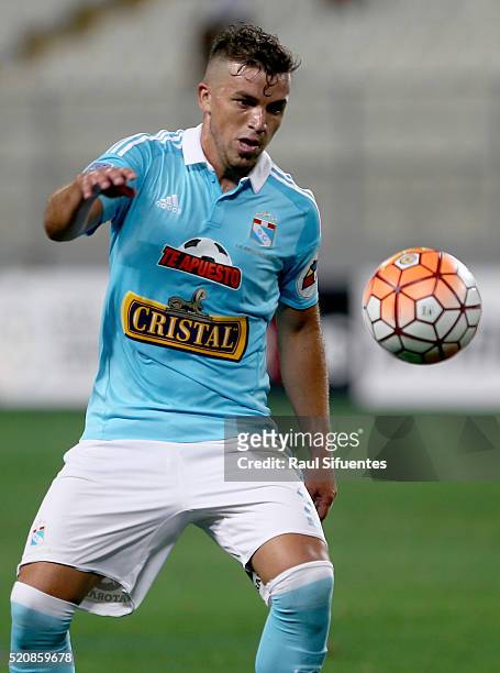 Gabriel Costa of Sporting Cristal in action during a match between Sporting Cristal and Atletico Nacional as part of Copa Libertadores 2016 at...
