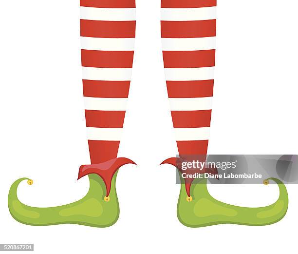 illustrazioni stock, clip art, cartoni animati e icone di tendenza di santas elf piedi e gambe in rosso & verde - elf feet