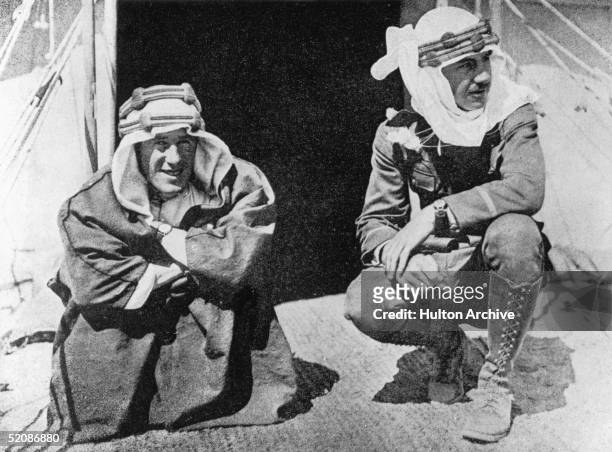British soldier, adventurer and author Thomas Edward Lawrence , better known as Lawrence Of Arabia with American broadcaster and explorer Lowell...