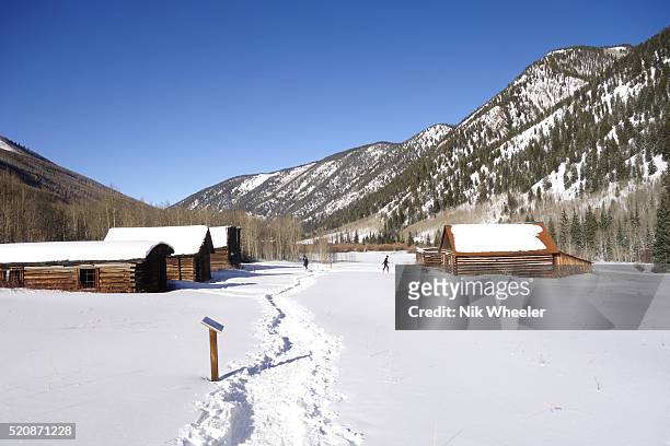 Ashcroft ghost town in Castle Creek, a former mining town, once larger than Aspen,stands in deep snow in winter, near Aspen, Colorado.