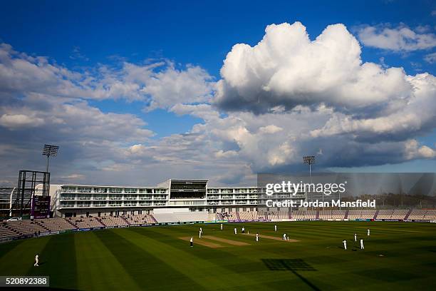 General veiw of play during day four of the Specsavers County Championship Division One match between Hampshire and Warwickshire at the Ageas Bowl on...