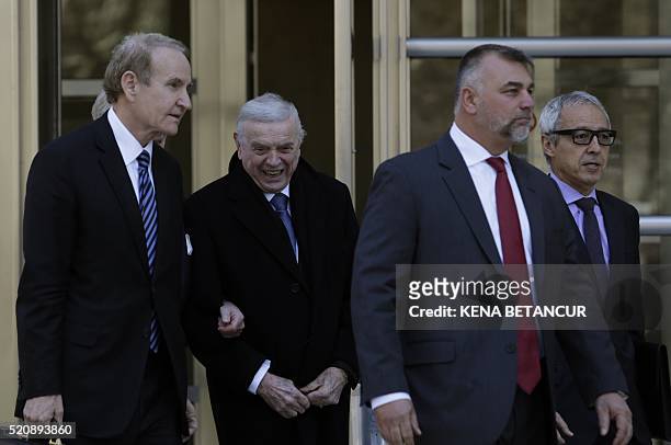 Former Brazilian national football federation president José Maria Marin, leaves the Court of the eastern district in Brooklyn New York on April 13,...