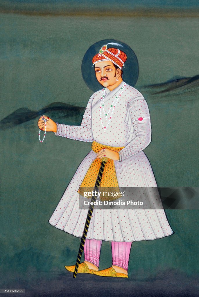 Miniature painting of Mughal Emperor Akbar, India, Asia