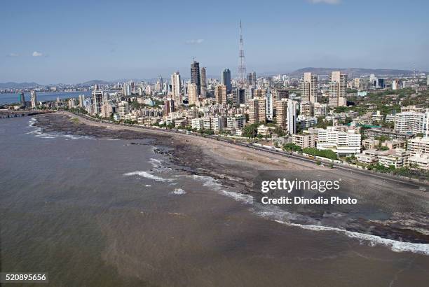 aerial view of worli sea face at mumbai, maharashtra, india - mumbai skyline stock-fotos und bilder