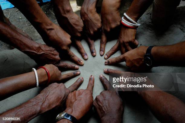 different hands and fingers with voting mark - indian vote stock pictures, royalty-free photos & images