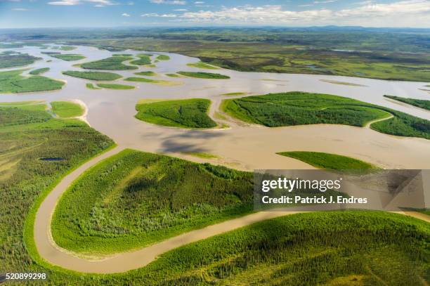 aerial of the yukon river - rio yukon imagens e fotografias de stock