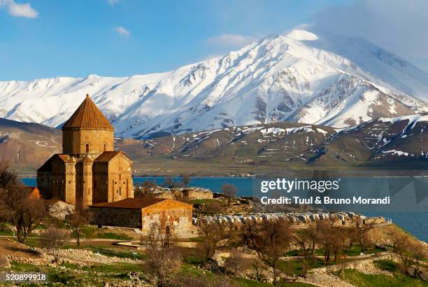 armenian church at van lake, turkey - armenia ストックフォトと画像