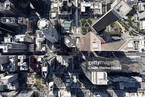 aerial view of city, los angeles, los angeles county, california, usa - downtown district stock pictures, royalty-free photos & images