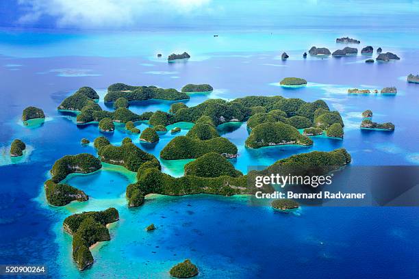 aerial view of palau's 70 islands - palau stock pictures, royalty-free photos & images