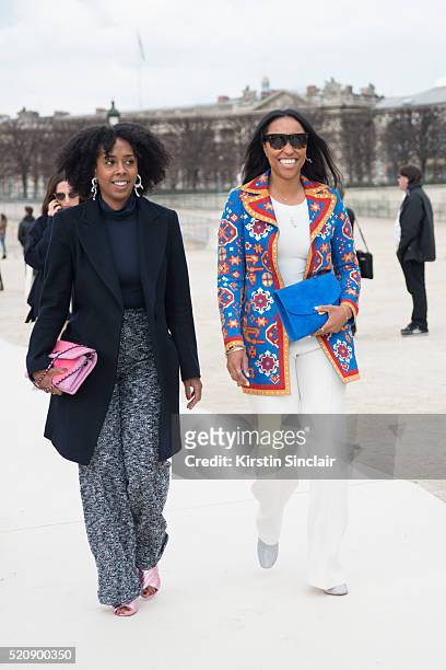 Senior Digital Editor at U.S Harper's Bazaar Chrissy Rutherford with Market Director at Cosmopolitan Shiona Turini on day 8 during Paris Fashion Week...