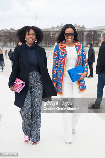 Senior Digital Editor at U.S Harper's Bazaar Chrissy Rutherford with Market Director at Cosmopolitan Shiona Turini on day 8 during Paris Fashion Week...