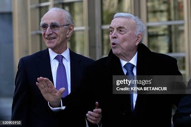 Former Brazilian national football federation president José Maria Marin, leaves the Court of the eastern district in Brooklyn New York on April 13,...