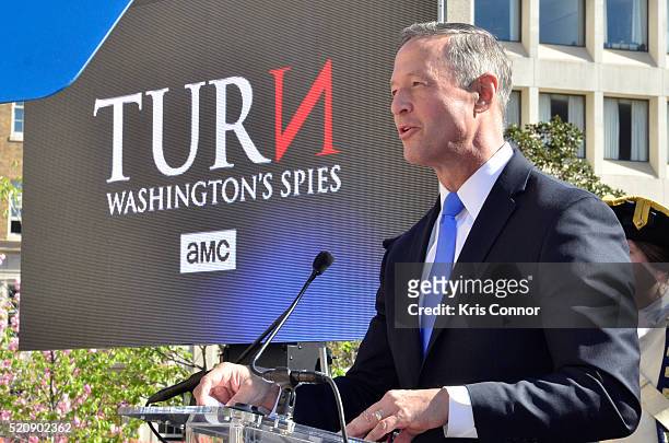 Former Governor Martin O'Malley speaks during the "TURN: Washington Spies- DC Key Art Unveiling" at Kogan Plaza on The George Washington University...