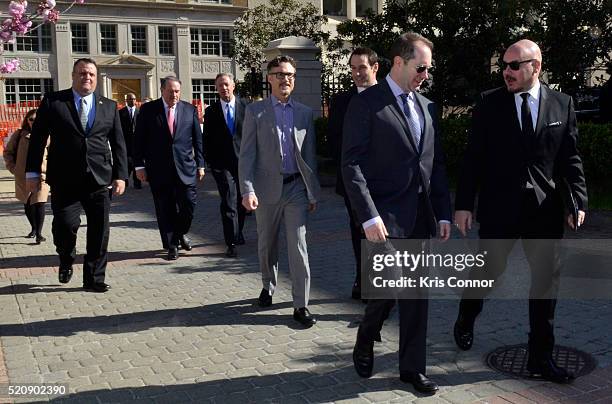 Former governors Mike Huckabee and Martin O'Malley with actor Ian Kahn and executive producers Barry Josephine, Craig Silverstein and with Joel...