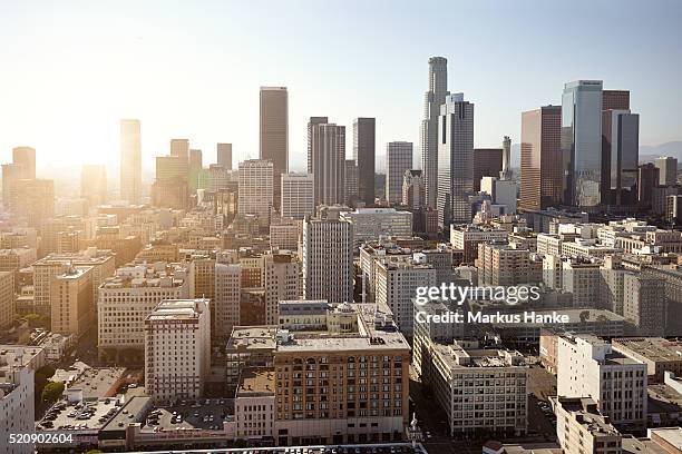 cityscape at sunset, los angeles, los angeles county, california, usa - ロサンゼルス市 ストックフォトと画��像