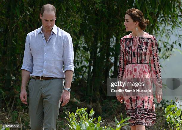 Prince William, Duke of Cambridge and Catherine, Duchess of Cambridge visit Pan Bari Village and walk through a tea garden at Kaziranga National Park...