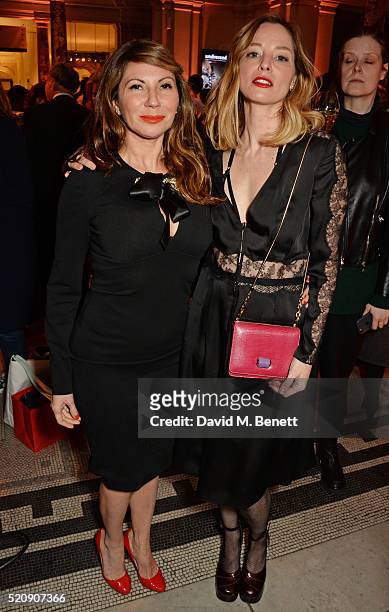 Chloe Franses and Sienna Guillory attend a private view of new exhibition "Undressed: A Brief History Of Underwear" at The V&A on April 13, 2016 in...