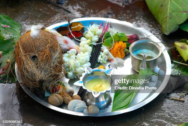 puja thali steel platter on vat savitri festival - hinduism photos stock pictures, royalty-free photos & images