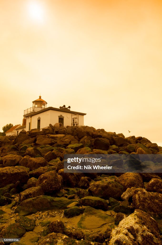 West Point Lighthouse in Discovery Park, Seattle, Washington State, USA.