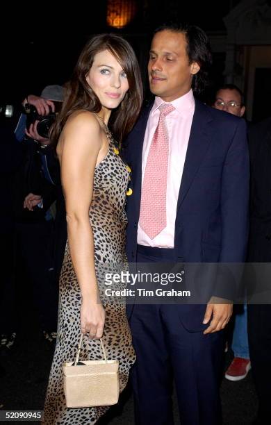 Actress And Model Liz Hurley With Boyfriend Arun Nayar Arriving To Celebrate The Launch Of The Book "kids" By Photographer Mario Testino In Aid Of...