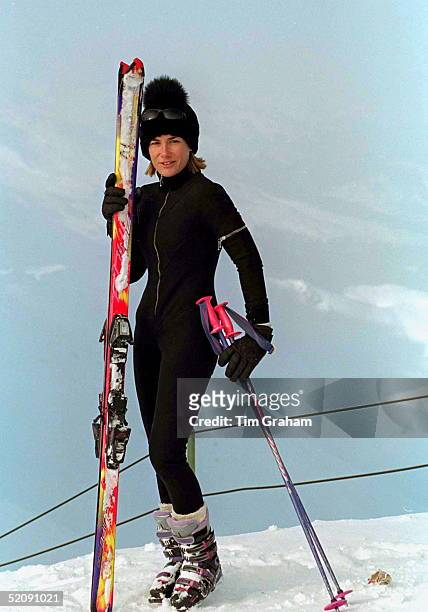 Tara Palmer-tomkinson Wearing A Figure-hugging Skisuit Designed By Sam De Teran For Her Ski-ing Holiday In Klosters, Switzerland On New Years Day 1st...