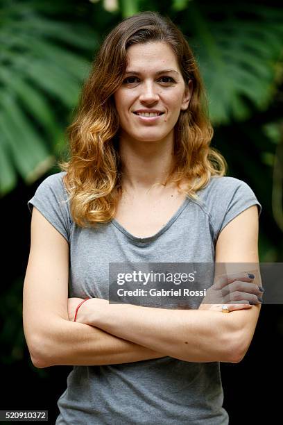 Fencer Maria Belen Perez Maurice of Argentina poses during an exclusive interview at Fundación Argentina de Esgrima on April 08, 2016 in Buenos...