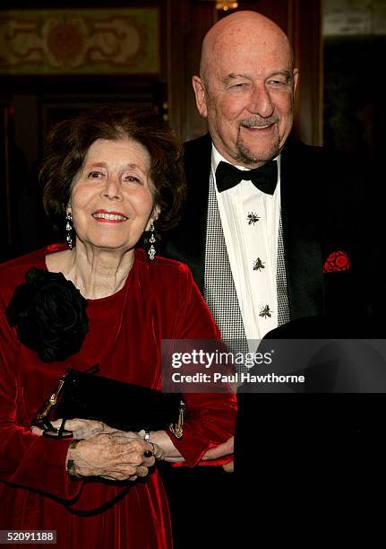 Actress Betty Comden, being escorted by Joel Canarro, attends the Drama League's salute to Betty Comden and Adolph Green at the Pierre Hotel on...