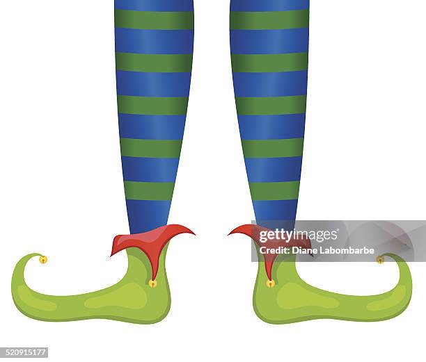 illustrazioni stock, clip art, cartoni animati e icone di tendenza di santas elf piedi e gambe in calze & rosso verde - elf feet