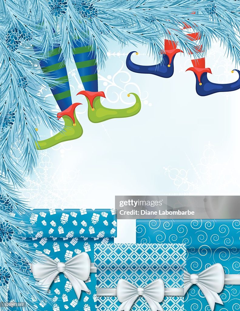 Santas Elves Putting Gifts Under The Christmas Tree