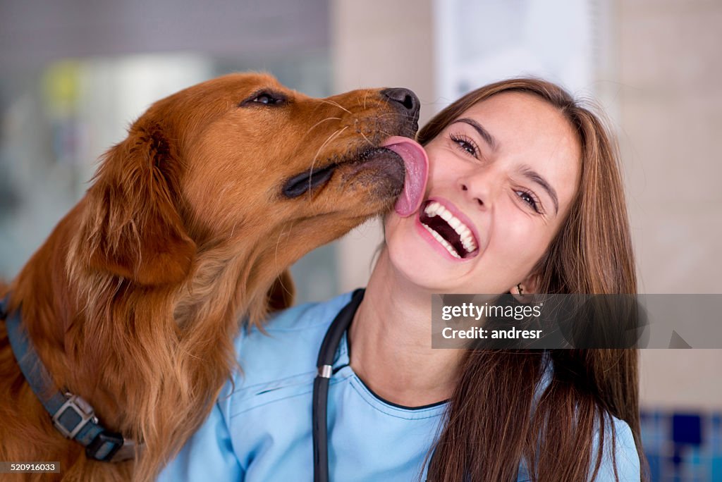 Happy dog at the vet