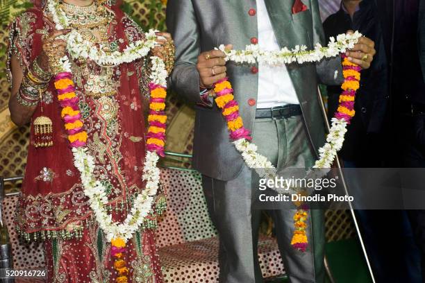 groom and bride holding jaimala in wedding, uttar pradesh, india, asia - wedding ceremony stock pictures, royalty-free photos & images