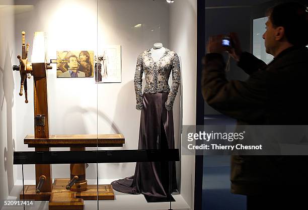 Dress worn by Sophie Marceau during the shooting of the movie "The World Is Not Enough" is displayed as part of an exhibition dedicated to James Bond...