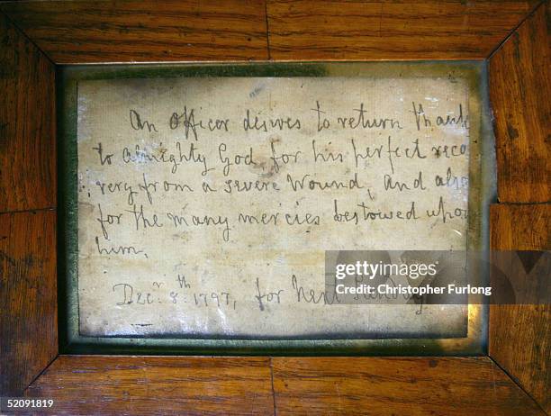 Letter written by Lord Nelson is seen at lyon and Turnbull auctioneers on February 1, 2005 in Edinburgh, Scotland. The letter framed in wood from the...