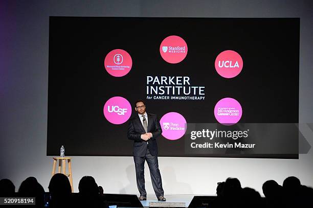 Sean Parker, President of The Parker Foundation speaks at the press conference launch of The Parker Institute for Cancer Immunotherapy, an...