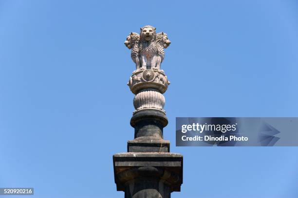 ashoka stambh national emblem at municipal garden, panjim, goa, india - lion monument stock pictures, royalty-free photos & images