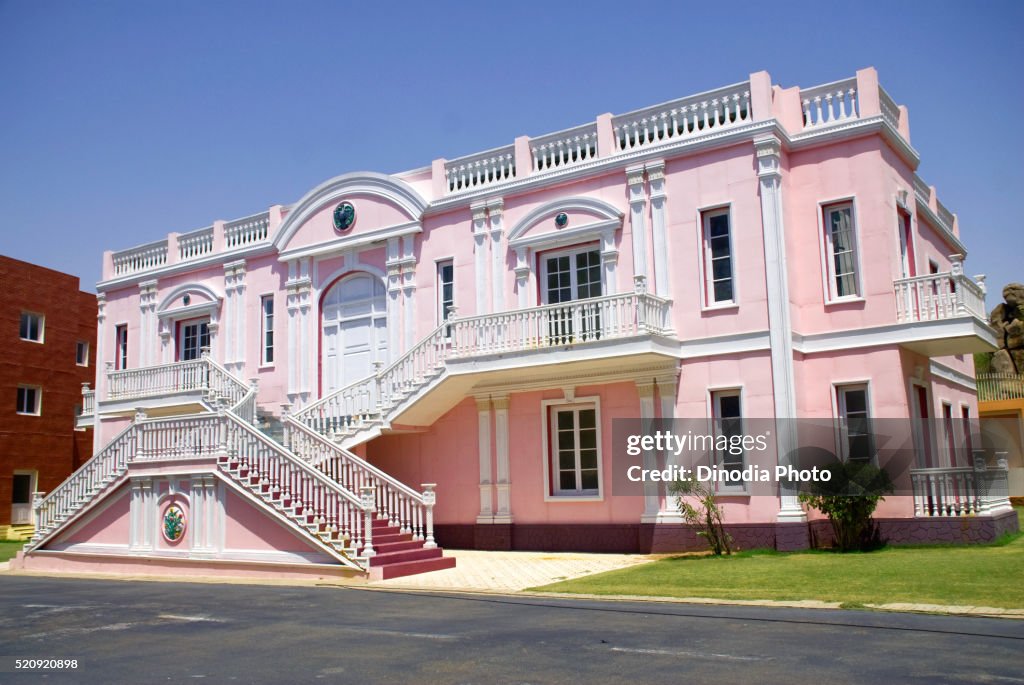 Pink bungalow set at ramoji film city, Hyderabad, Andhra Pradesh, India